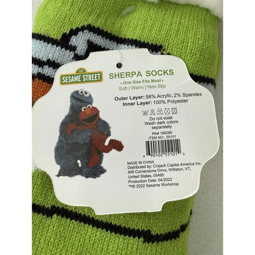 Sesame Street Oscar The Grouch Sherpa Slipper Socks New With Tag Adult One Size